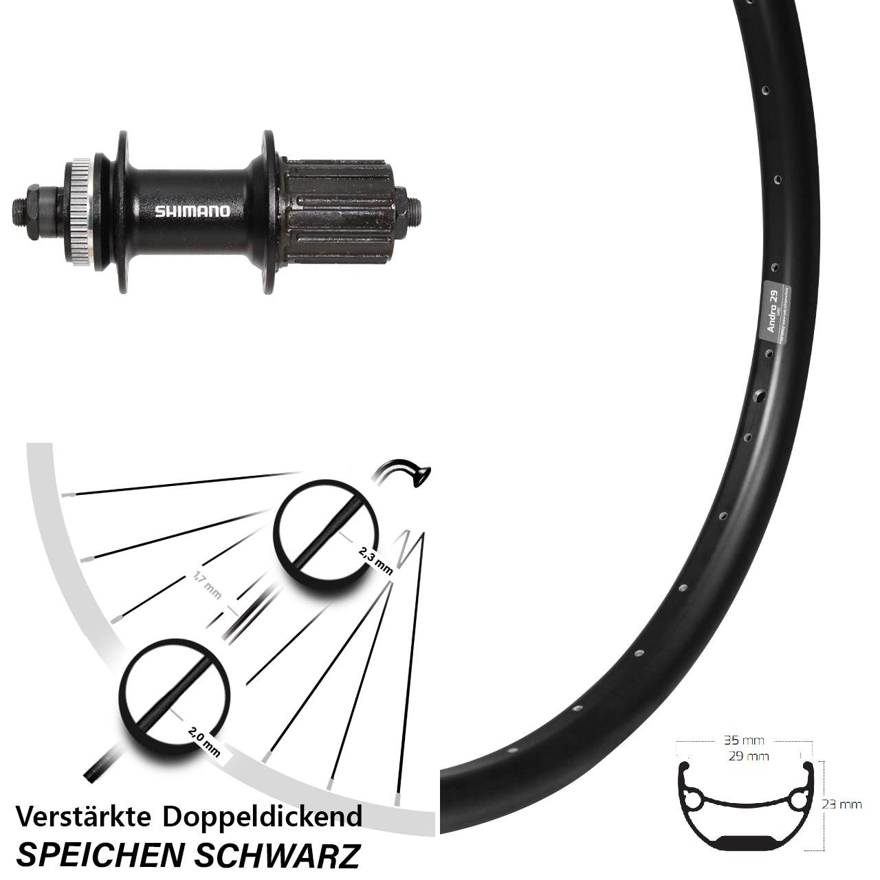 Ryde Andra 29 Zoll Shimano FH-UR600 schwarz Zoll Hinterrad Disc QR 8-12 fach
