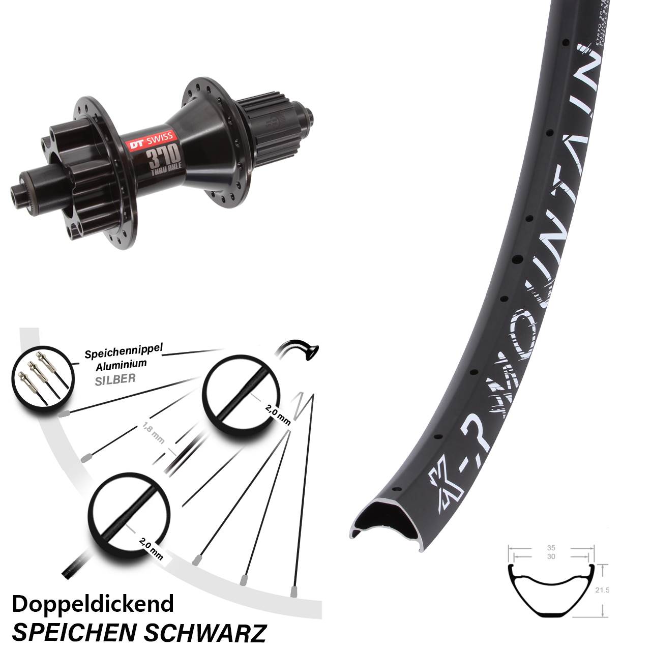 KX-R Mountain DT Swiss 370 Hybrid 27,5 Zoll 6-Loch Hinterrad QR Micro Spline
