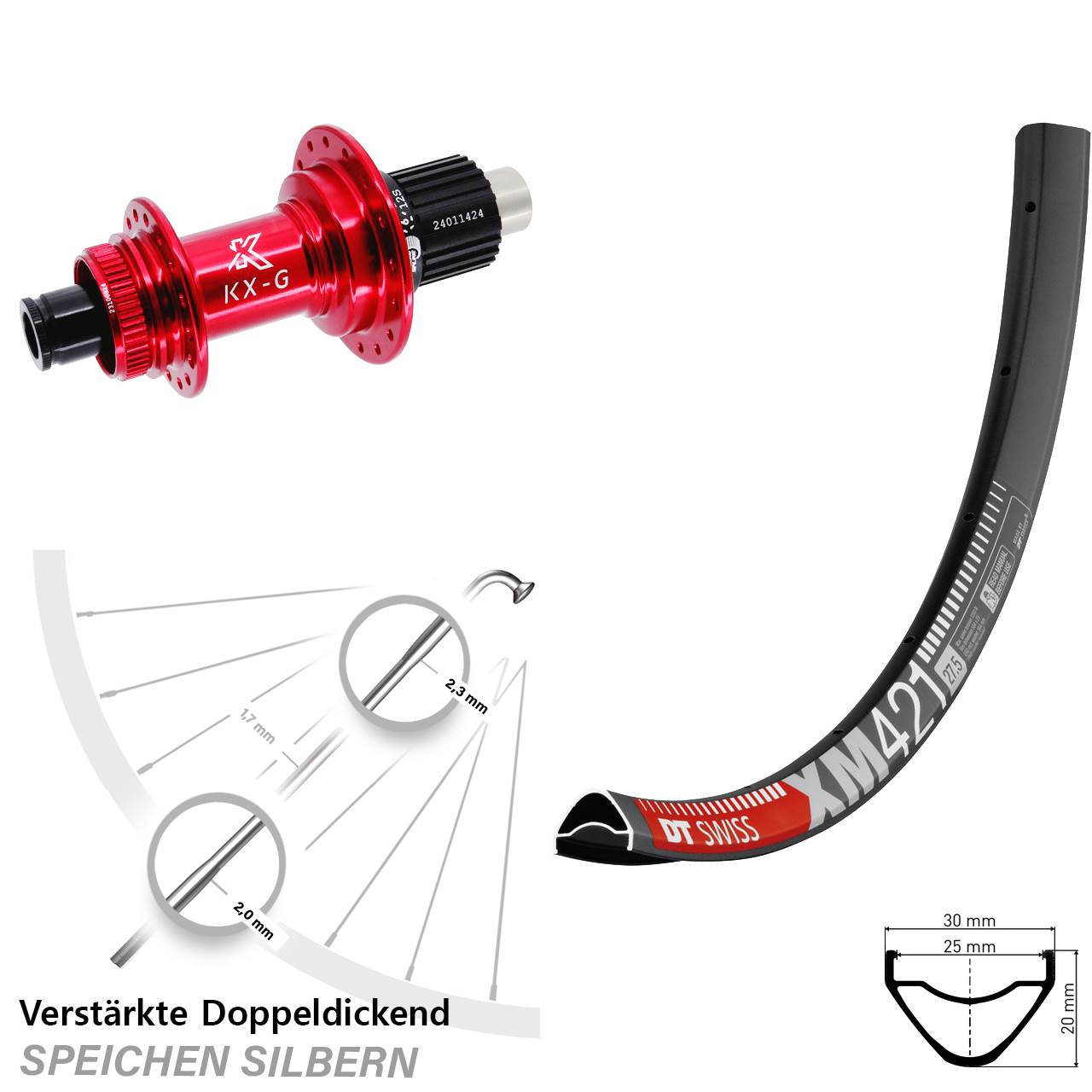 Hinterrad Centerlock 29 Zoll DT Swiss XM 421 KX-G rot Shimano Micro Spline 12x142