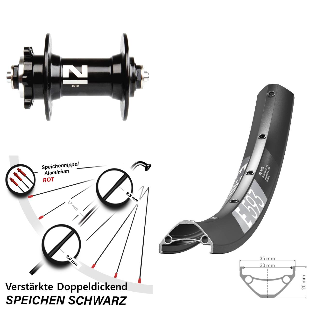 DT Swiss E 593 Novatec D-041 29 Zoll Disc Laufrad für Schnellspanner