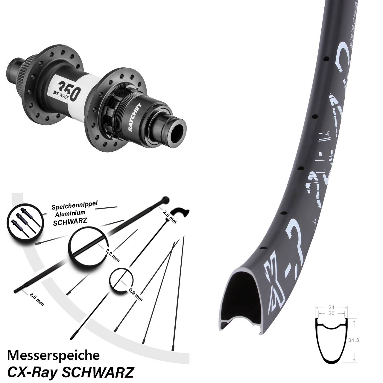 Hinterrad Centerlock 29 Zoll KX-R Road DT Swiss 350 Ratchet 36 XDR CX-Ray