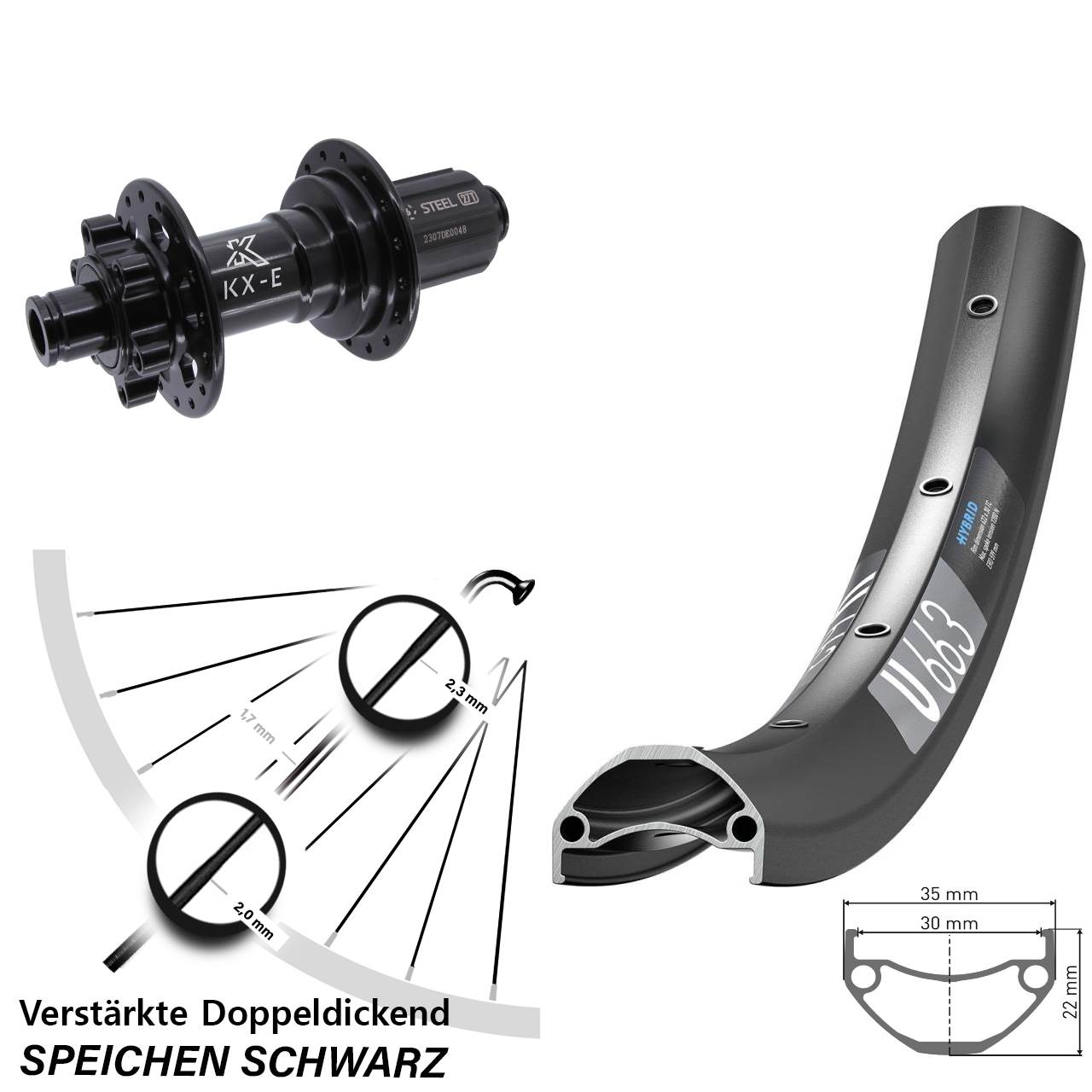 DT Swiss U663 KX-E Stahl Freilauf 27,5 Zoll Disc Laufrad 12x148 Boost 8-12 fach HG