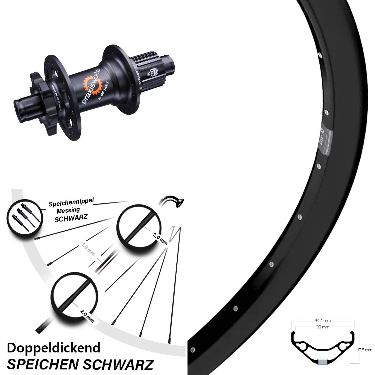 27,5 Zoll Ryde Disc 30 DT Swiss 350 Hinterrad 6-Loch 12x142 Micro Spline