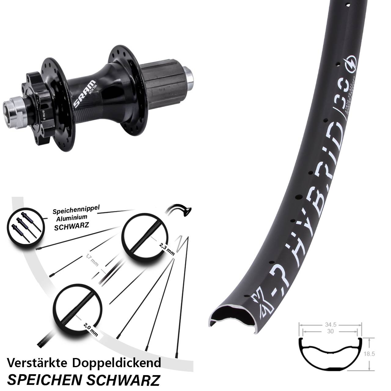 KX-R Hybrid 30 Sram 746 29 Zoll Disc Hinterrad 12x148 8-11 fach