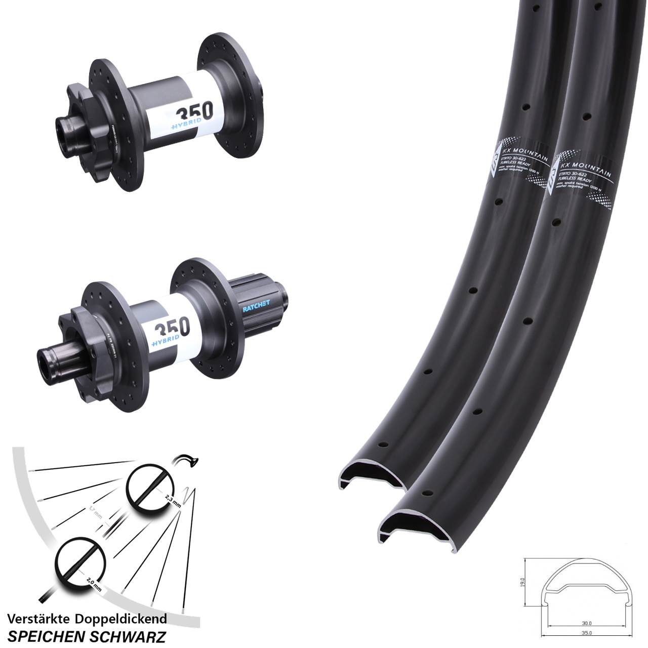 Boost 6-Loch Laufradsatz 29 Zoll KX Mountain DT Swiss 350 Hybrid 8-11 fach HG