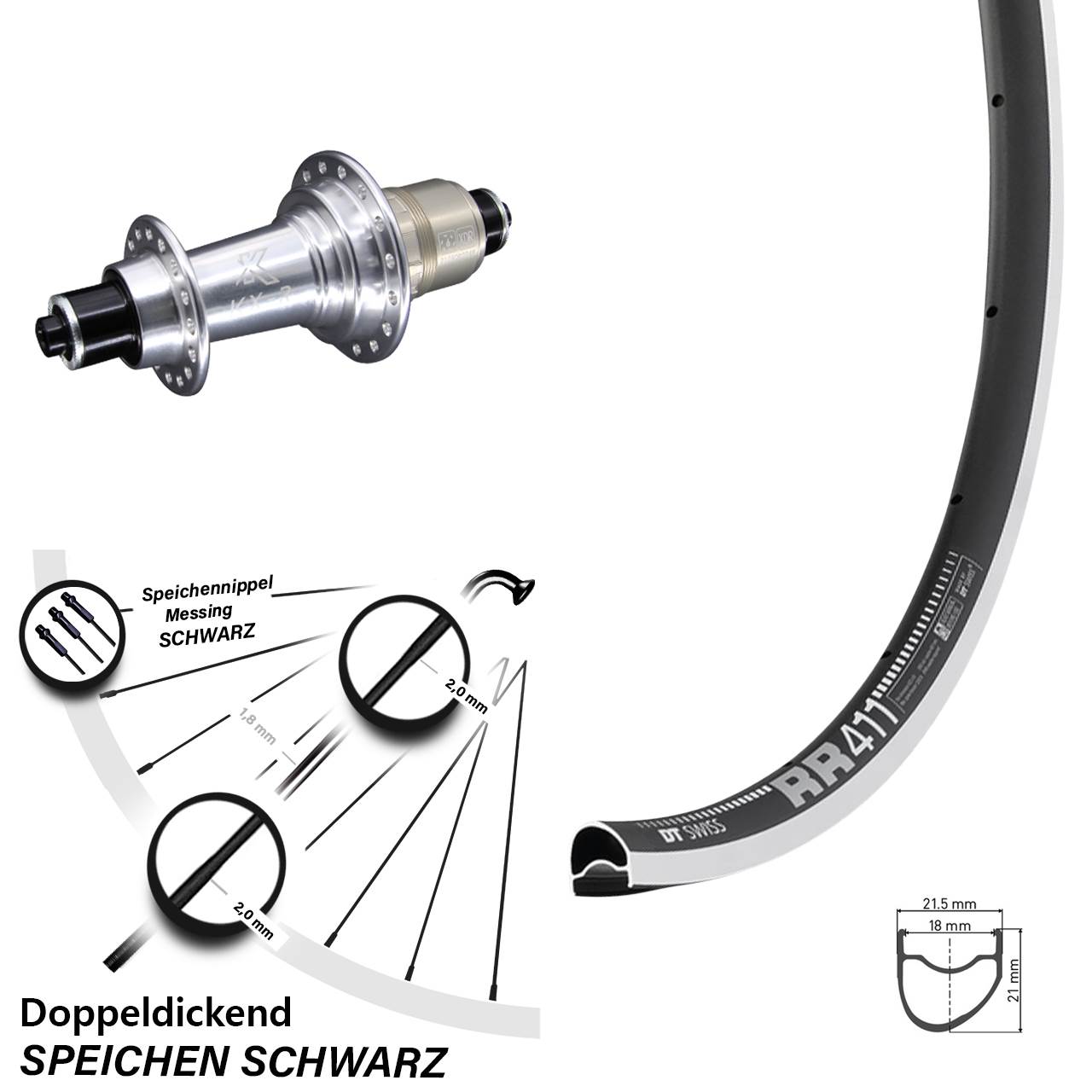 28 Zoll DT Swiss RR411 OS KX-R Hinterrad QR XDR