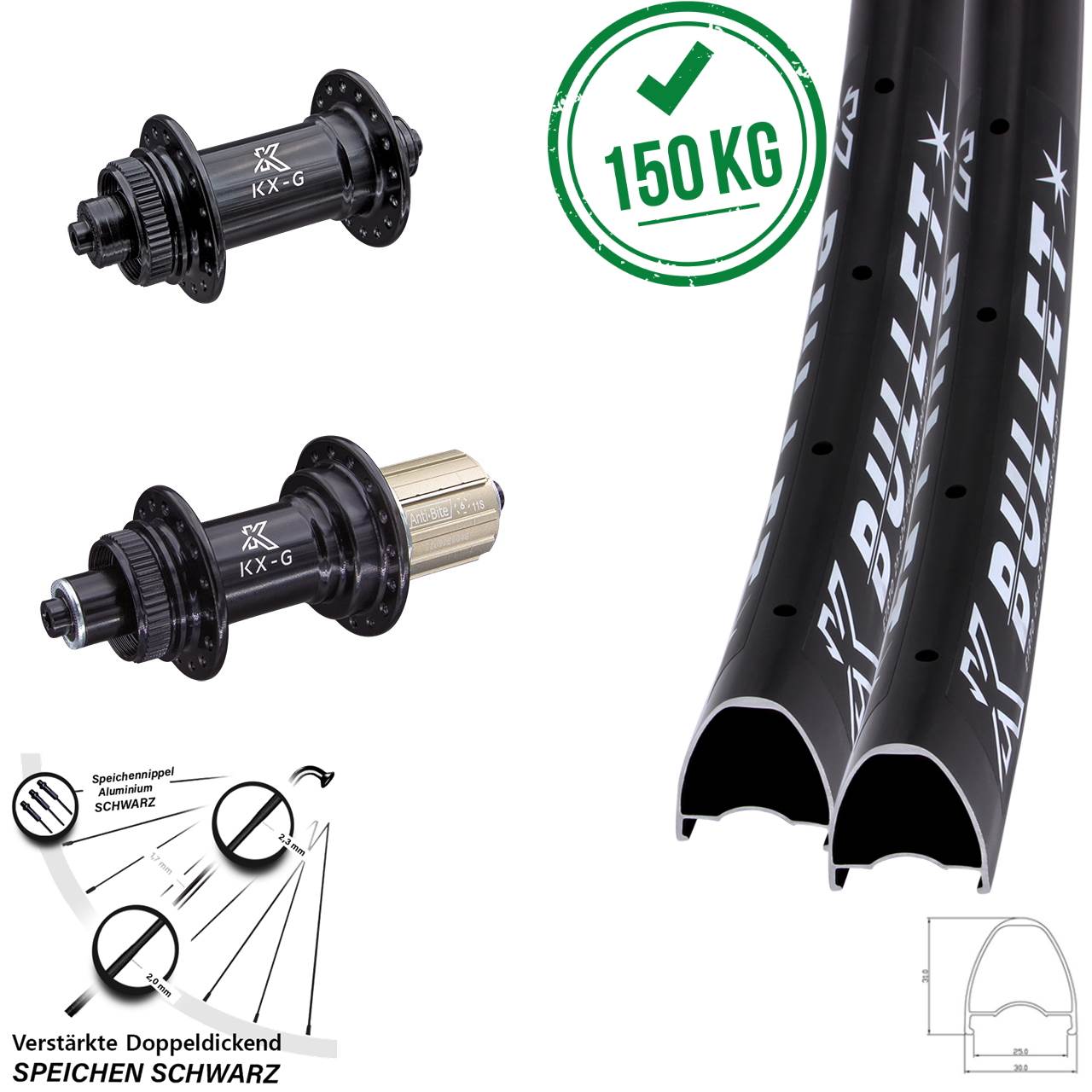 KX-G Bullet 29 Zoll Disc Laufrad-Satz QR 8-12 fach HG