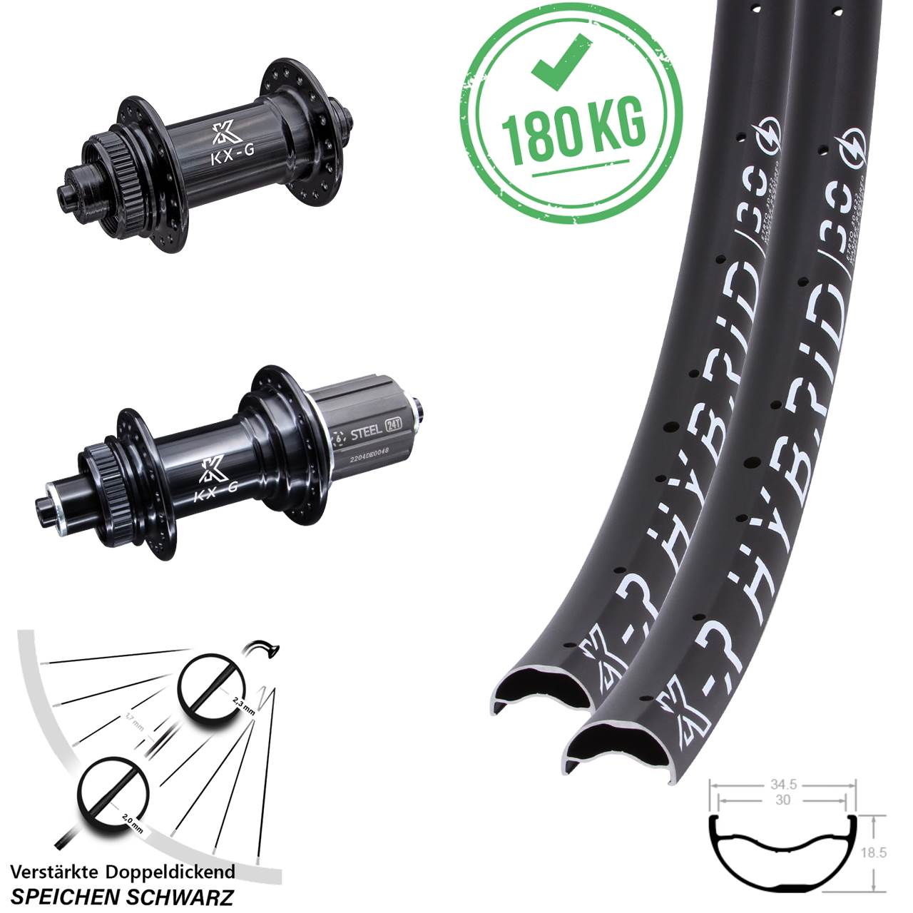 29 Zoll KX-R GS Hybrid 30 schwarz verstärkt Disc Laufradsatz QR 8-12 fach HG