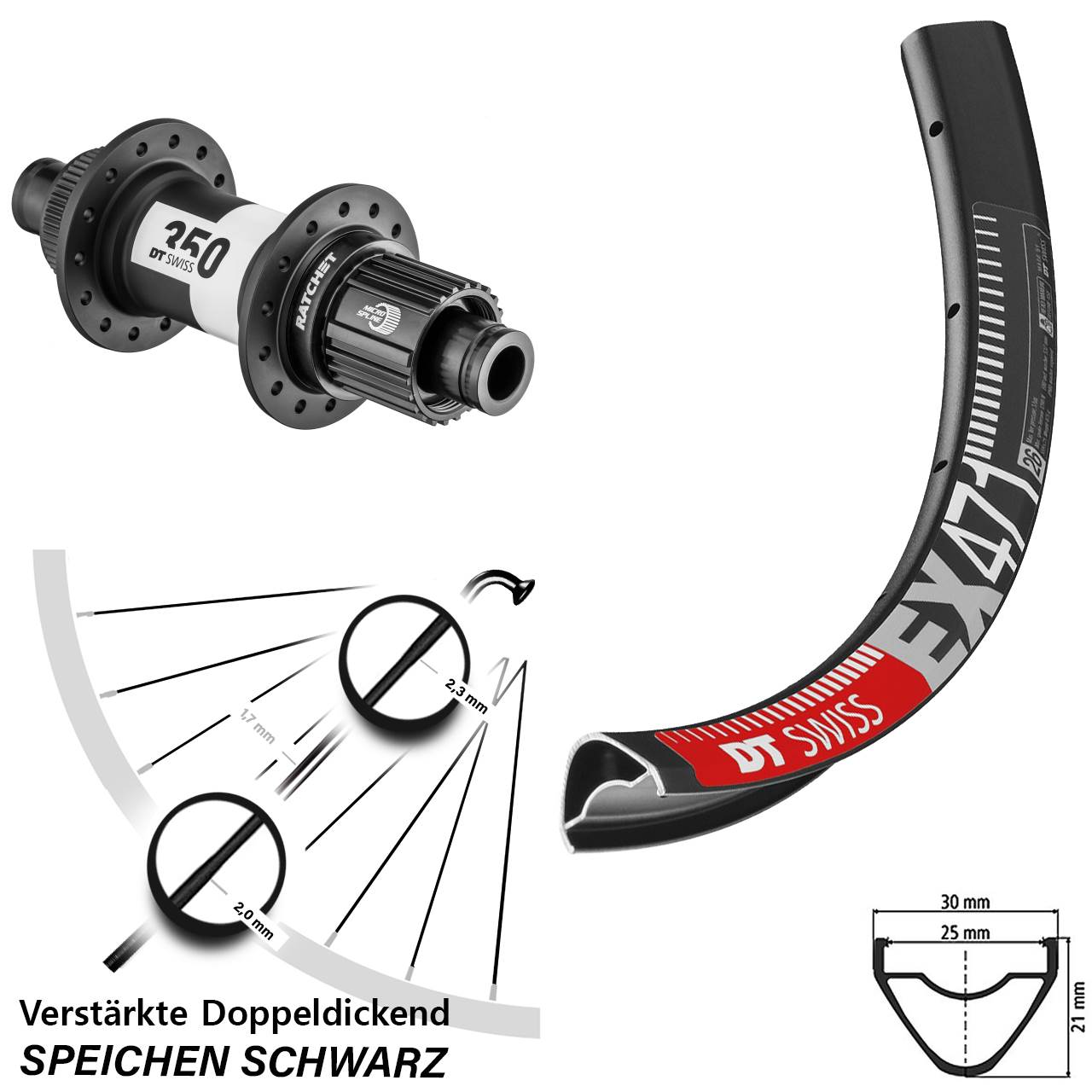 Hinterrad 26 Zoll DT Swiss EX 471-350 Ratchet 36 Shimano Micro Spline 12x142