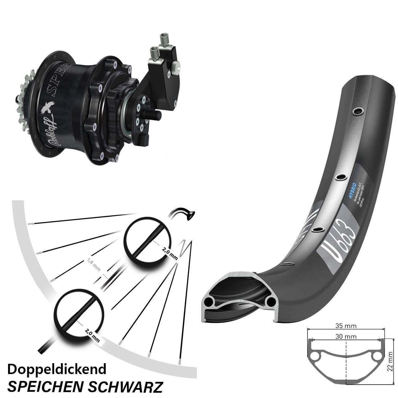 Hinterrad 27,5 Zoll DT Swiss U 663 Rohloff Speedhub 500/14 TS DB OEM Tandem schwarz