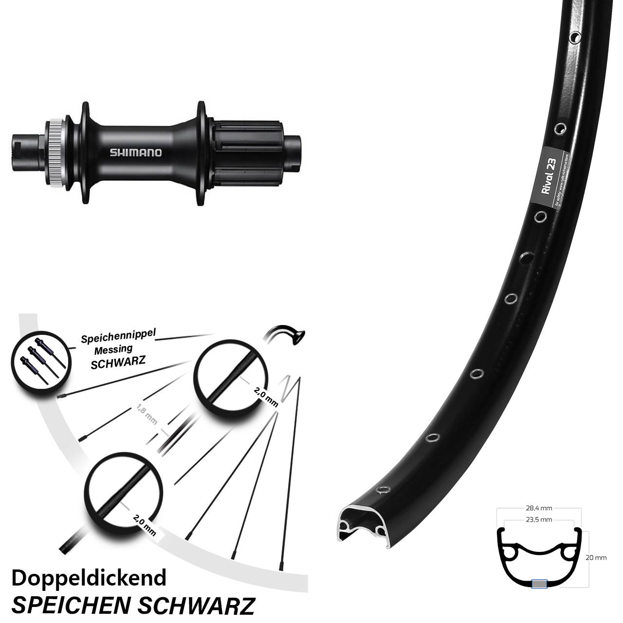 Ryde Rival 23 Shimano FH-MT400 650B Disc Laufrad 12x142 8-11 fach HG