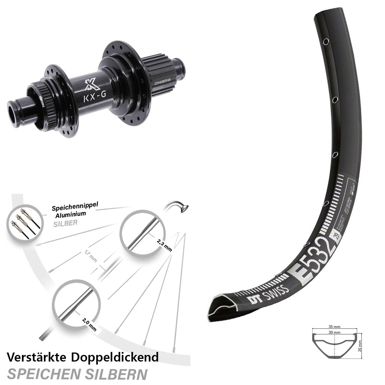 Disc Laufrad 12x142 29 Zoll DT Swiss E532 KX-GS verstärkt Micro Spline
