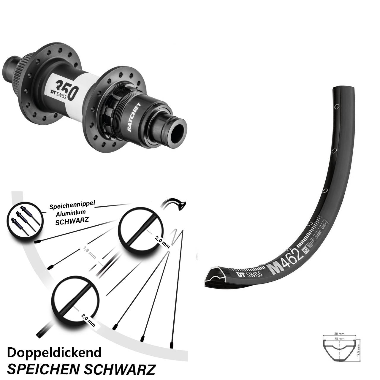 DT Swiss M462-350 27,5 Zoll Centerlock Hinterrad 12x142 XD