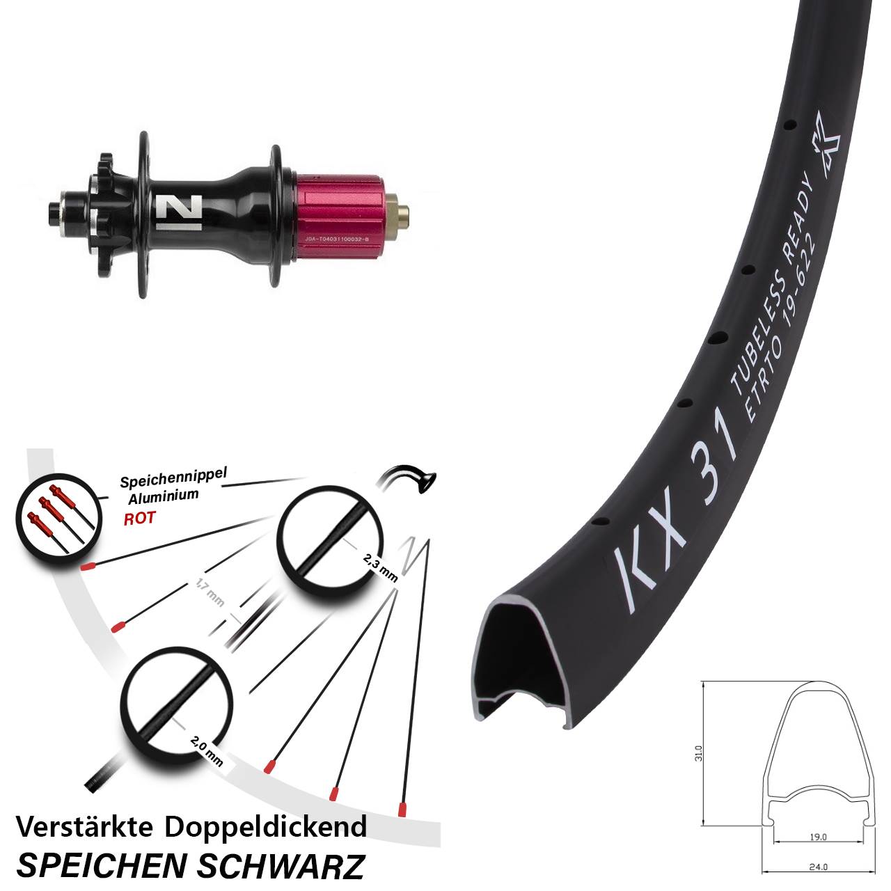 Hinterrad 6-Loch QR 28 Zoll KX31 Novatec D792 8-12 fach
