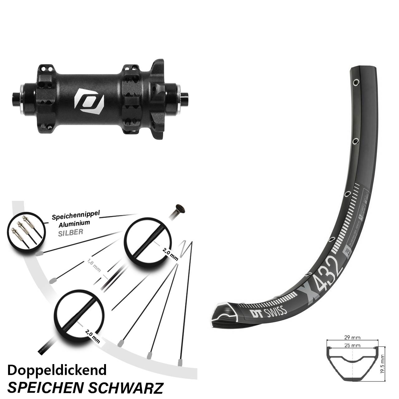 Vorderrad 29 Zoll DT Swiss X 432 Formula TD17Q Straightpull
