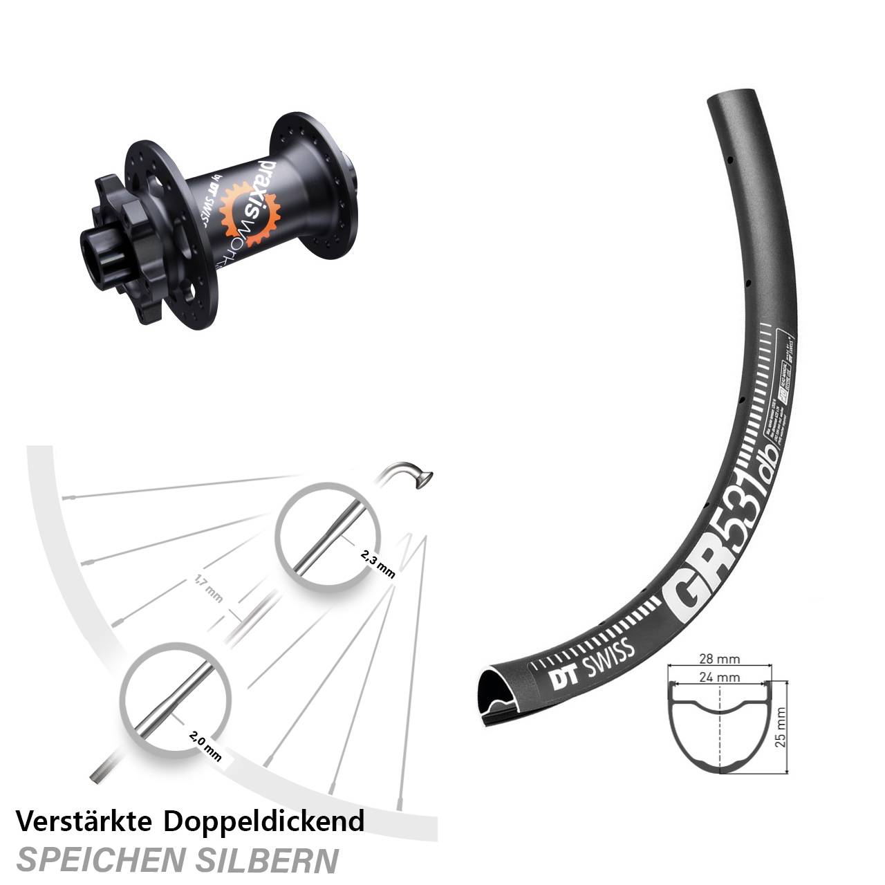 Vorderrad 12x100 28-29 Zoll DT Swiss GR531-350 6-Loch