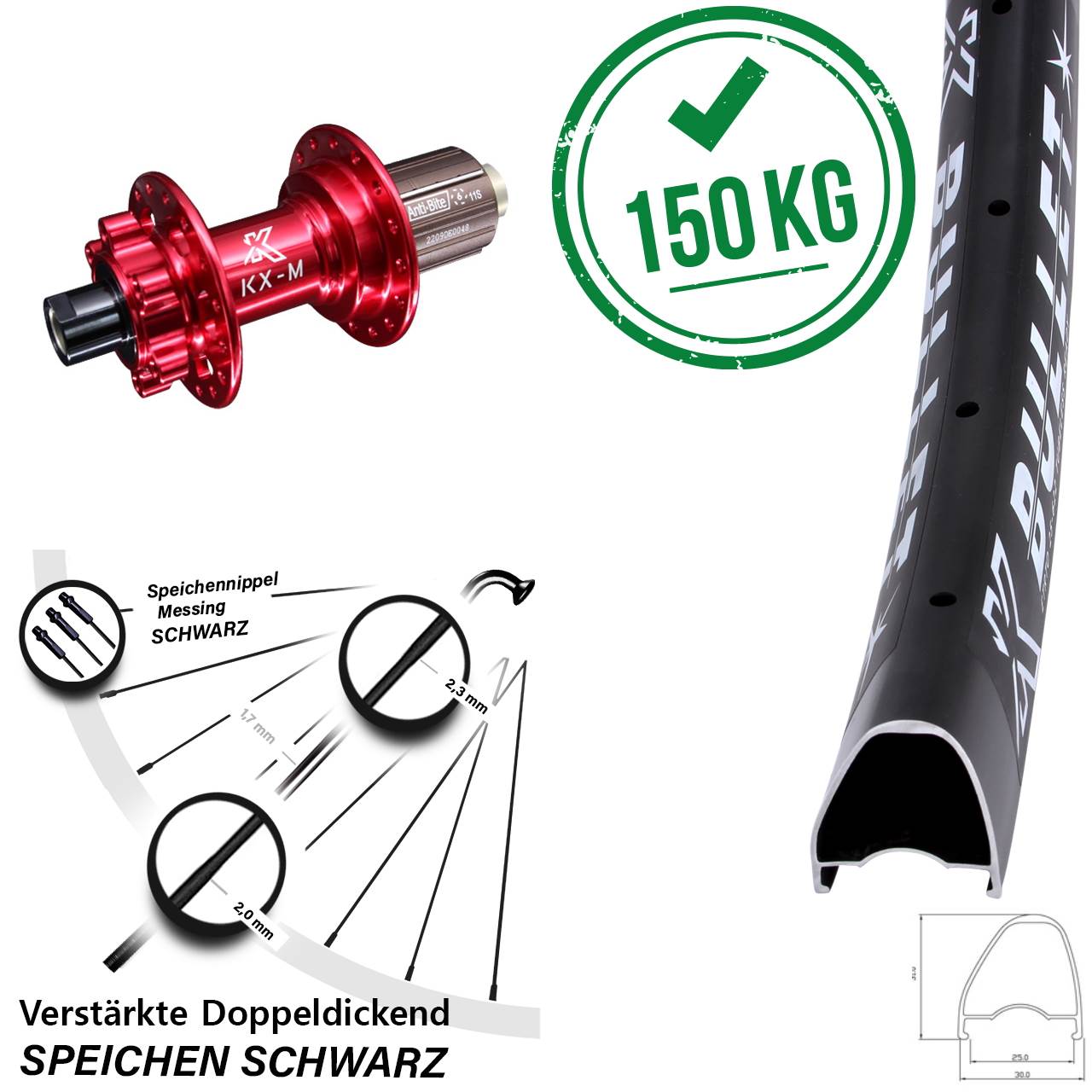 Disc Laufrad 29 Zoll KX-M Bullet OS rot 8-12 fach 12x142
