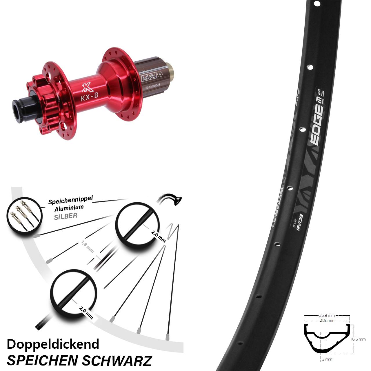 28-29 Zoll Ryde Edge M22 KX-B rot Disc Laufrad 12x148 8-12 fach HG