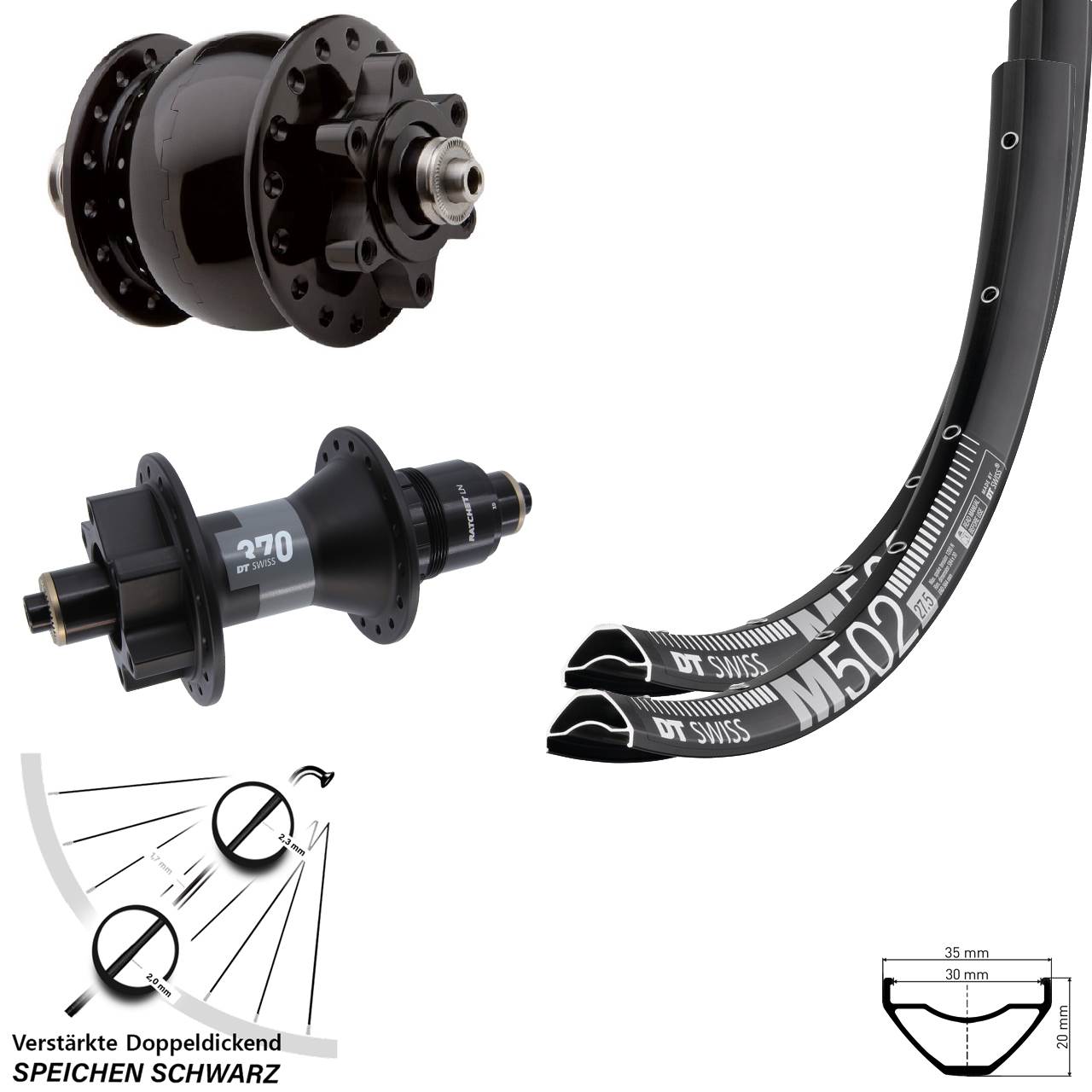 29 Zoll DT Swiss M502 370 SON 28 6-Loch Laufradsatz für Schnellspanner XD