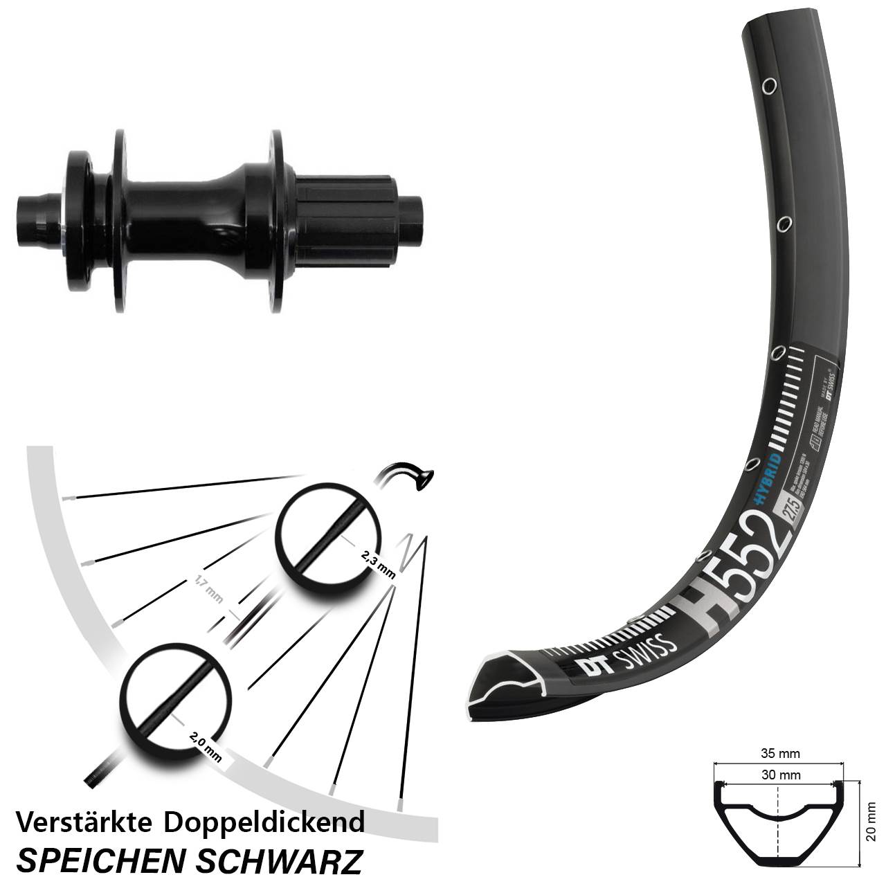 Boost Disc Laufrad 12x148 27,5 Zoll DT Swiss H552 Fastace DA210 8-12 fach HG