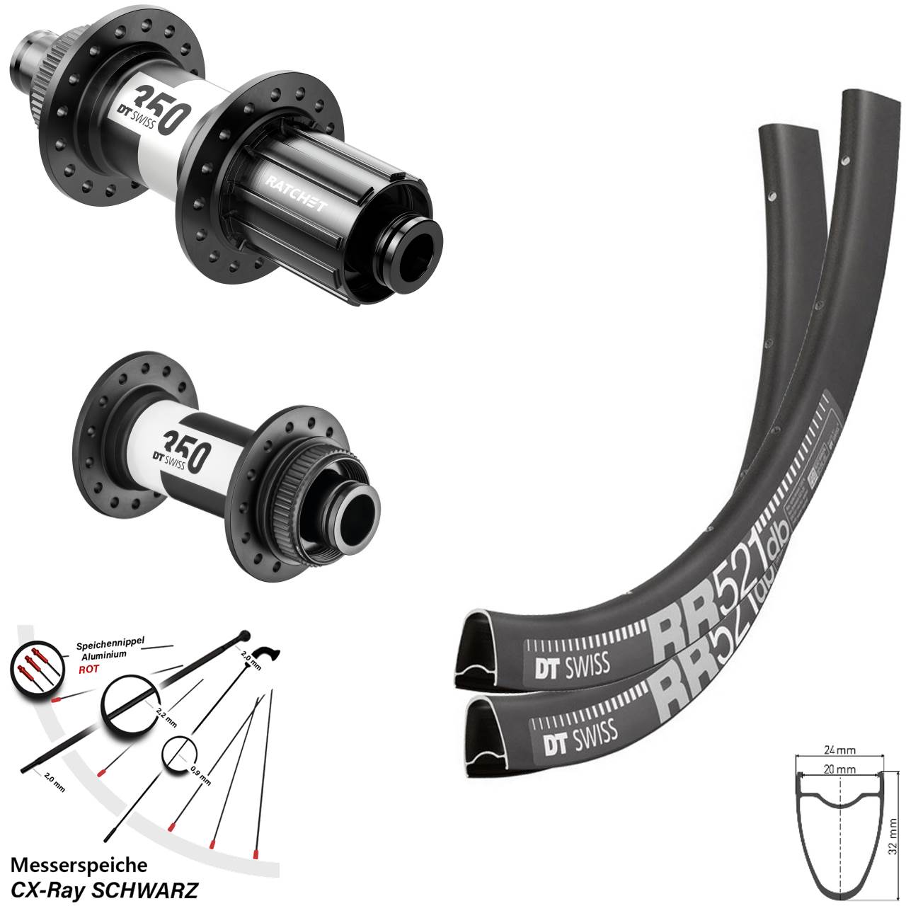 Disc Laufradsatz 28 Zoll DT Swiss RR 521-350 11-12 fach 15x100 12x142 CX-Ray