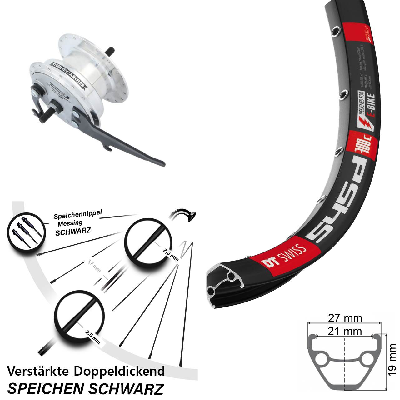 28 Zoll DT Swiss 545d Sturmey Archer XL-FDD 3,0 Vollachse Trommelbremse