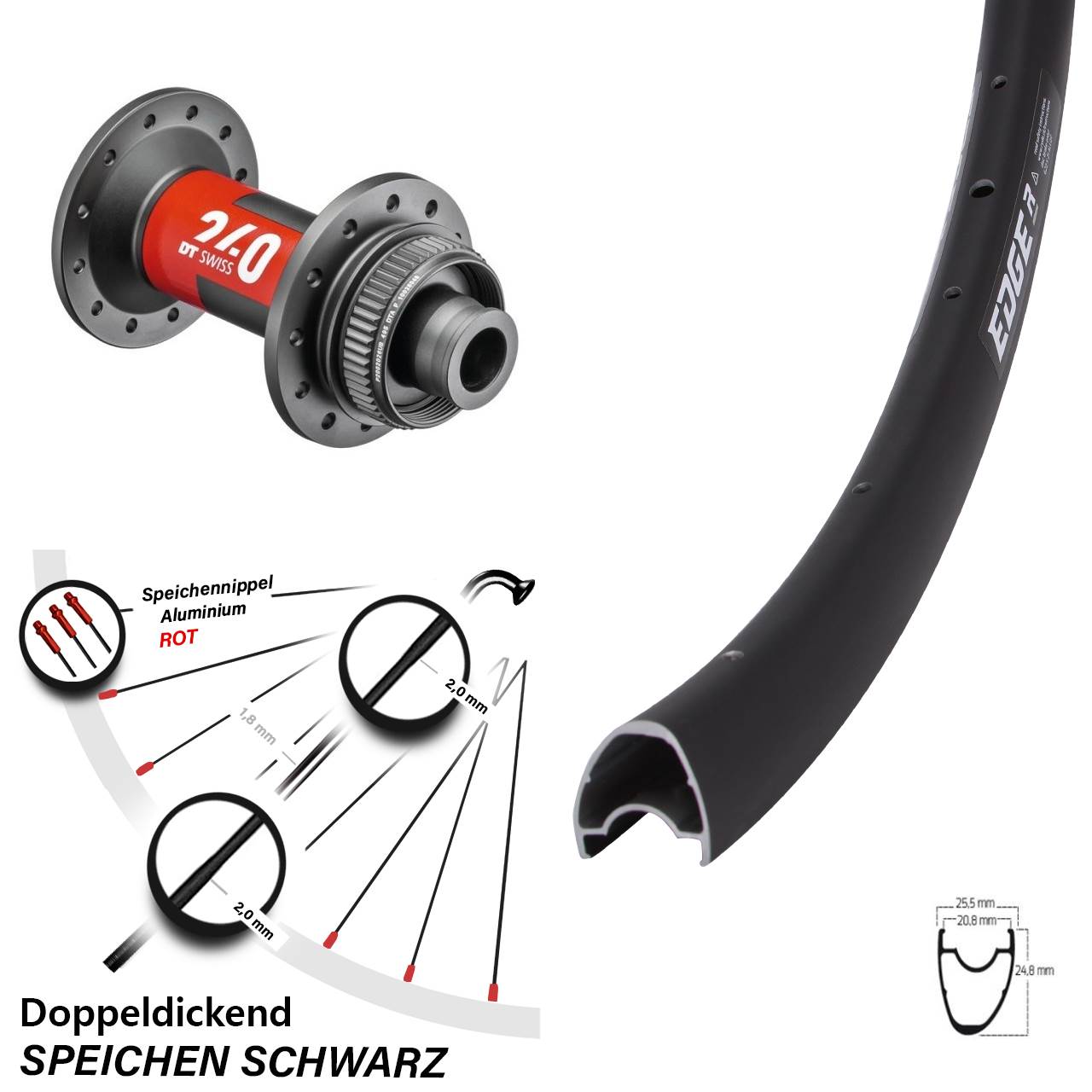 Ryde Edge R25 Offset DT Swiss 240 28 Zoll Disc Vorderrad 12x100