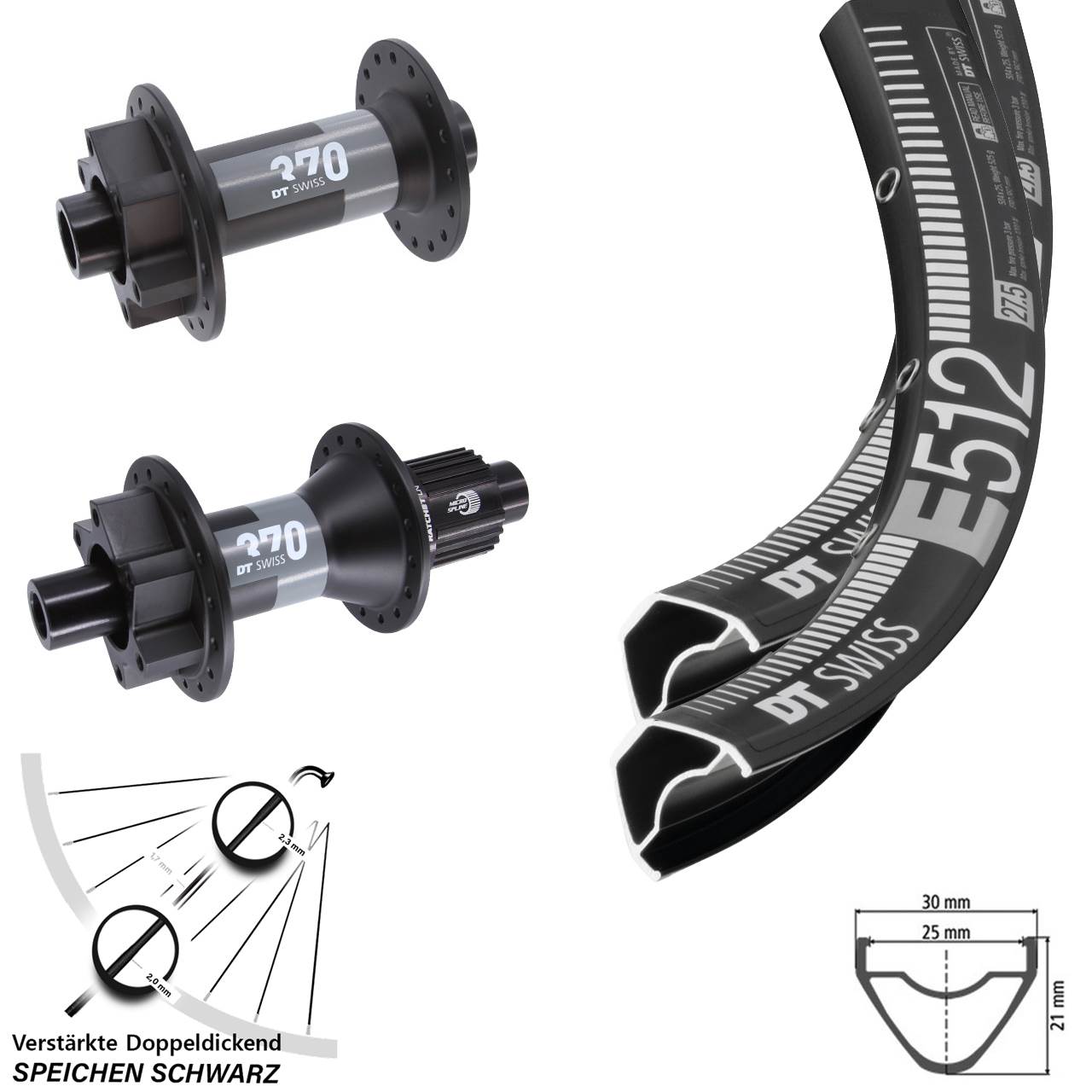 650B DT Swiss E512-370 Laufrad-Satz 6-Loch 15x110 12x148 Micro Spline