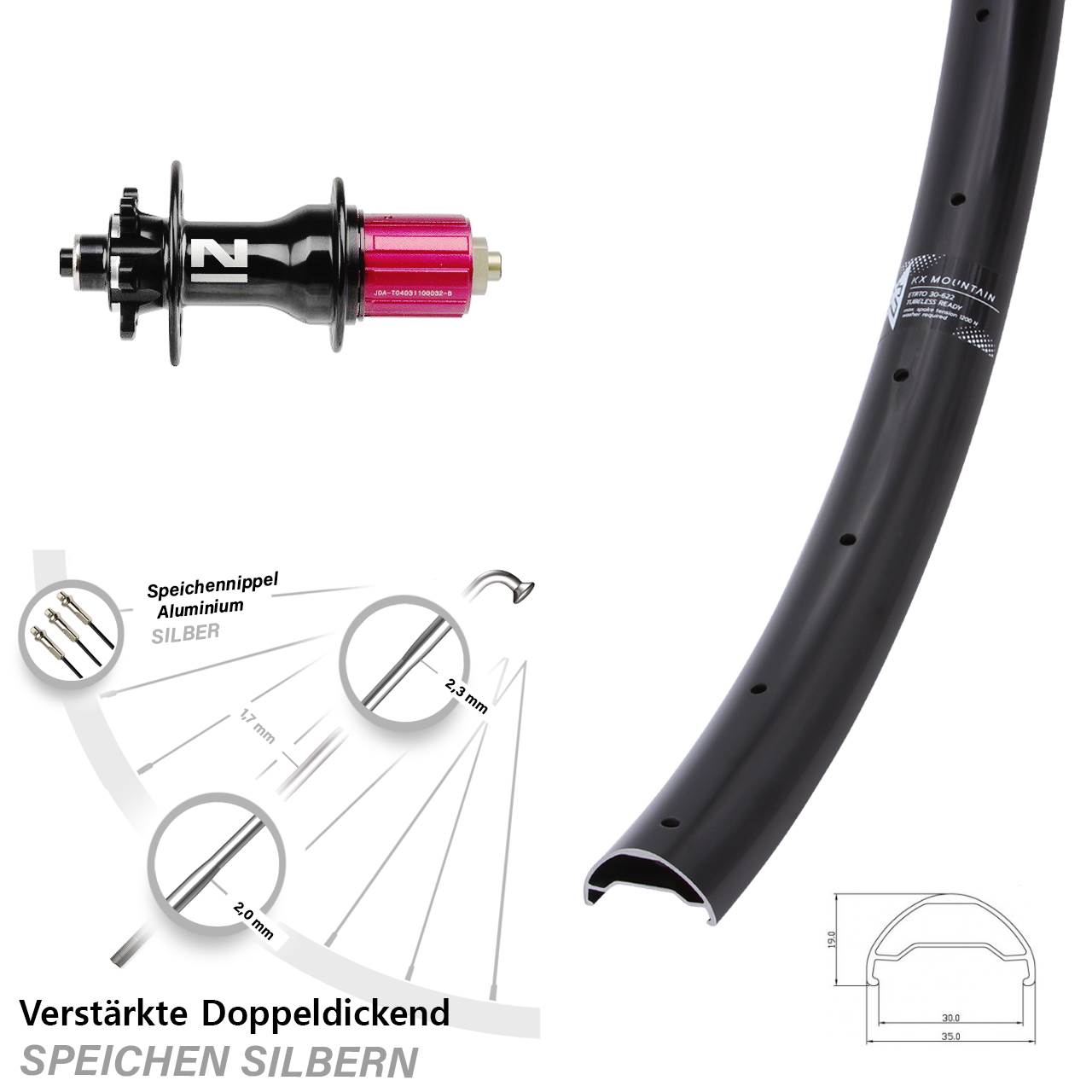 29 Zoll KX Mountain Novatec Superlight 6-Loch Hinterrad QR 8-12 fach