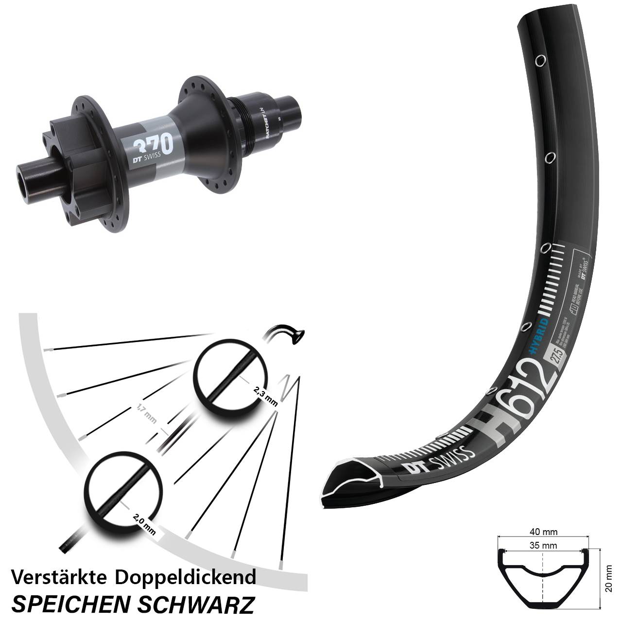 Hinterrad 6-Loch 27,5 Zoll DT Swiss H612-370 SRAM XD 12x148
