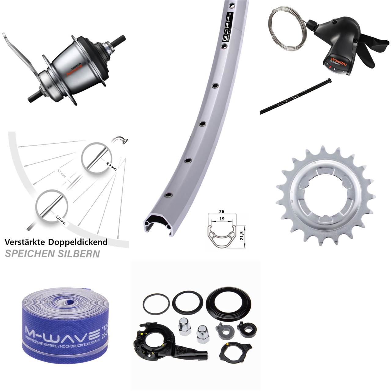 28 Zoll Hinterrad Gora 19 Shimano SG-C3001 7 Gang Nexus Rücktrittbremse silbern