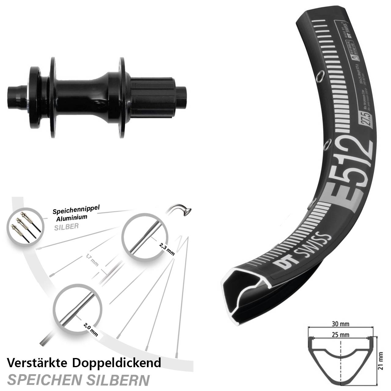 Boost Hinterrad 6-Loch 12x148 29 Zoll DT Swiss E512 Fastace 8-12 fach HG