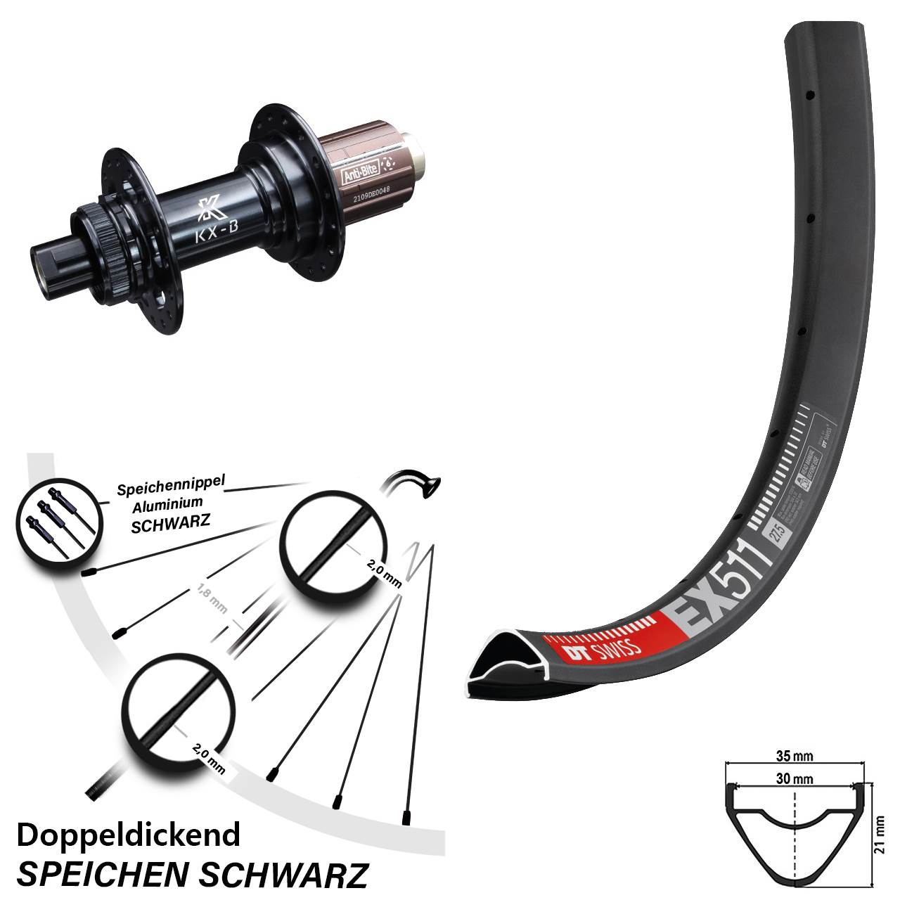 Hinterrad 27,5 Zoll DT Swiss EX 511 KX-B Centerlock 8-12 fach 12x148