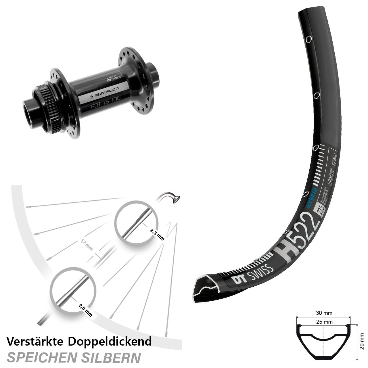 Vorderrad Centerlock 29 Zoll DT Swiss H 522-370 15x100