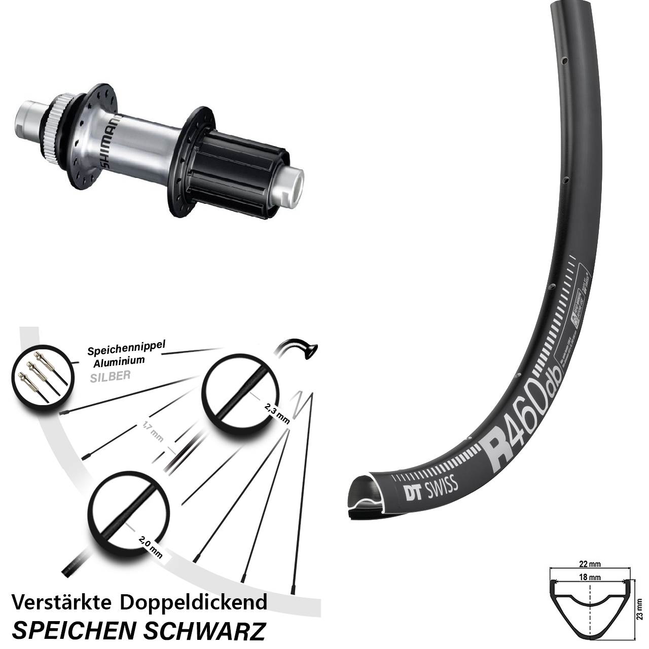 DT Swiss R 460 Shimano FH-RS770 28 Zoll Hinterrad Centerlock 12x142 8-12 fach HG