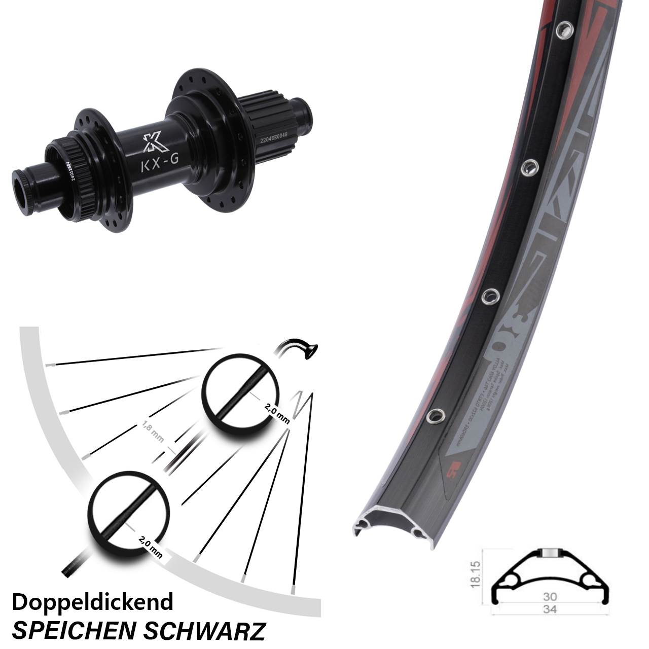 Hinterrad 29 Zoll Rodi TRYP 30 KX-GS Micro Spline 12x142