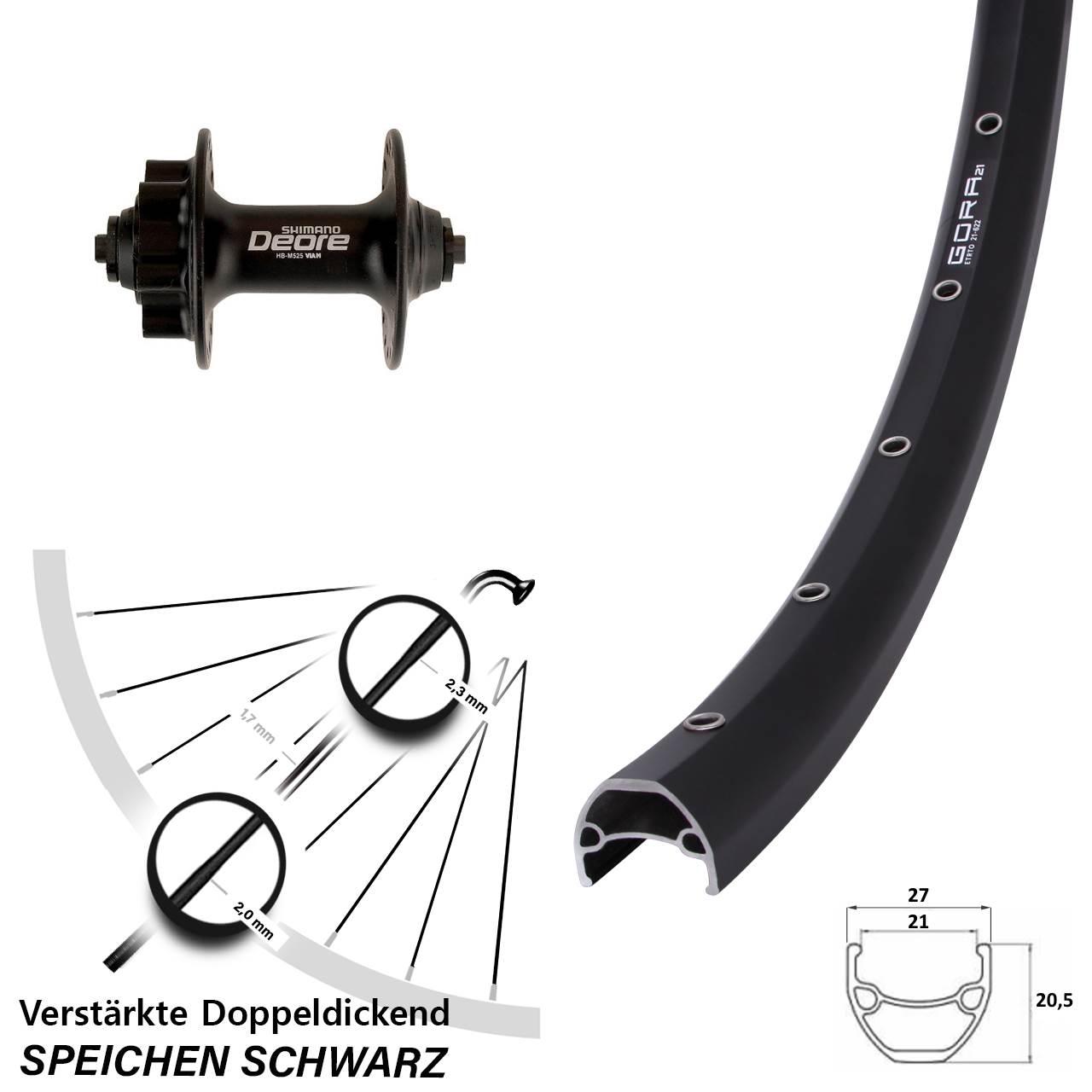 Vorderrad 6-Loch für Schnellspanner 28 Zoll Gora 21 Shimano Deore