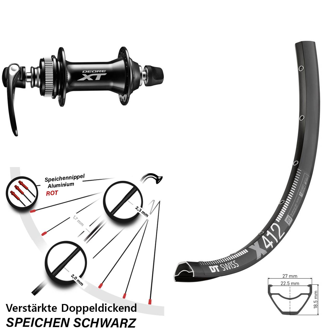 29 Zoll Vorderrad Centerlock DT Swiss X 412 Shimano Deore XT für Schnellspanner