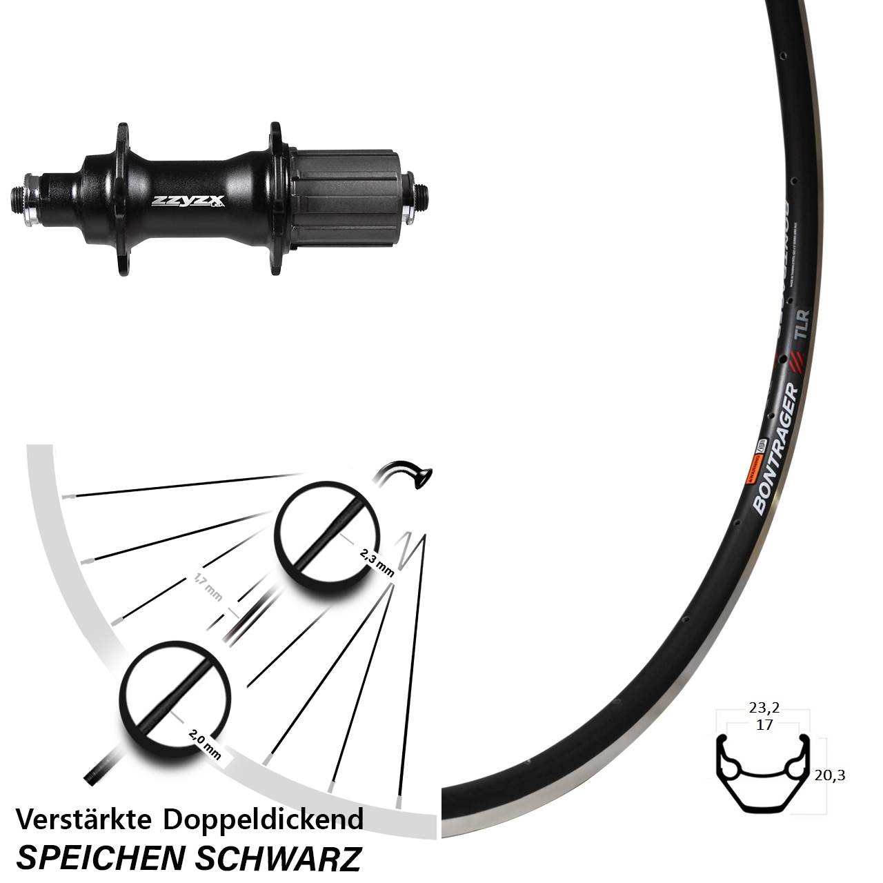 Hinterrad 28 Zoll Bontrager TLR Formula 5x135 mm Felgenbremse schwarz