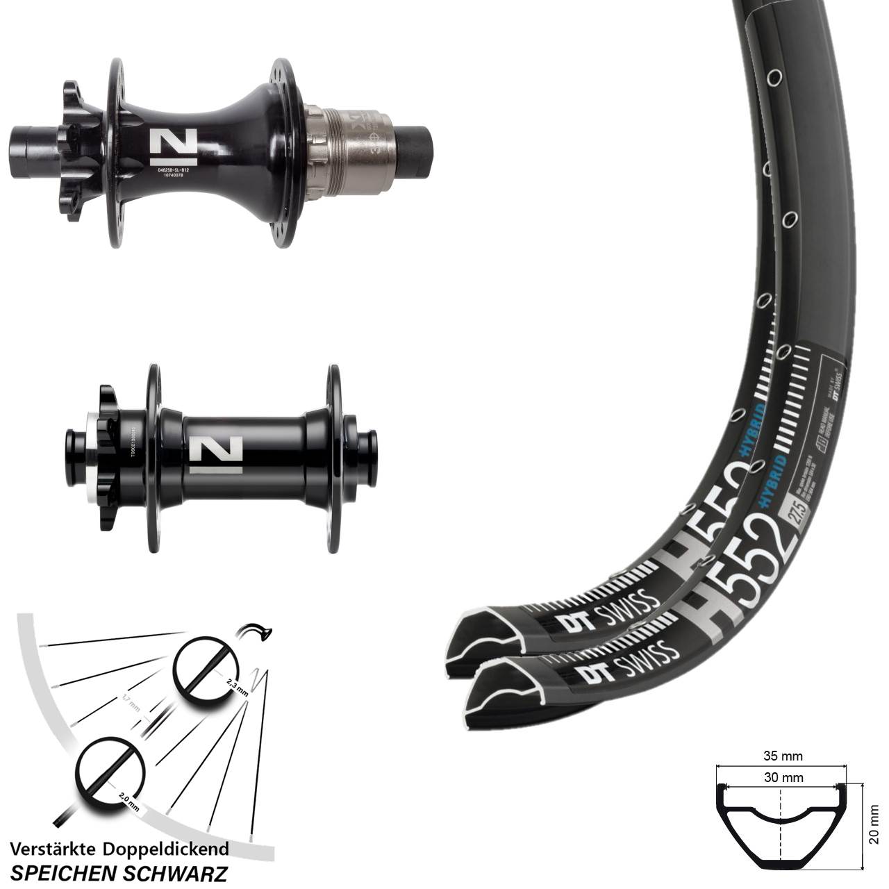 Disc Laufradsatz 27,5 Zoll DT Swiss H552 Novatec D041 D462SB SRAM XD 15x110 12x148 Boost