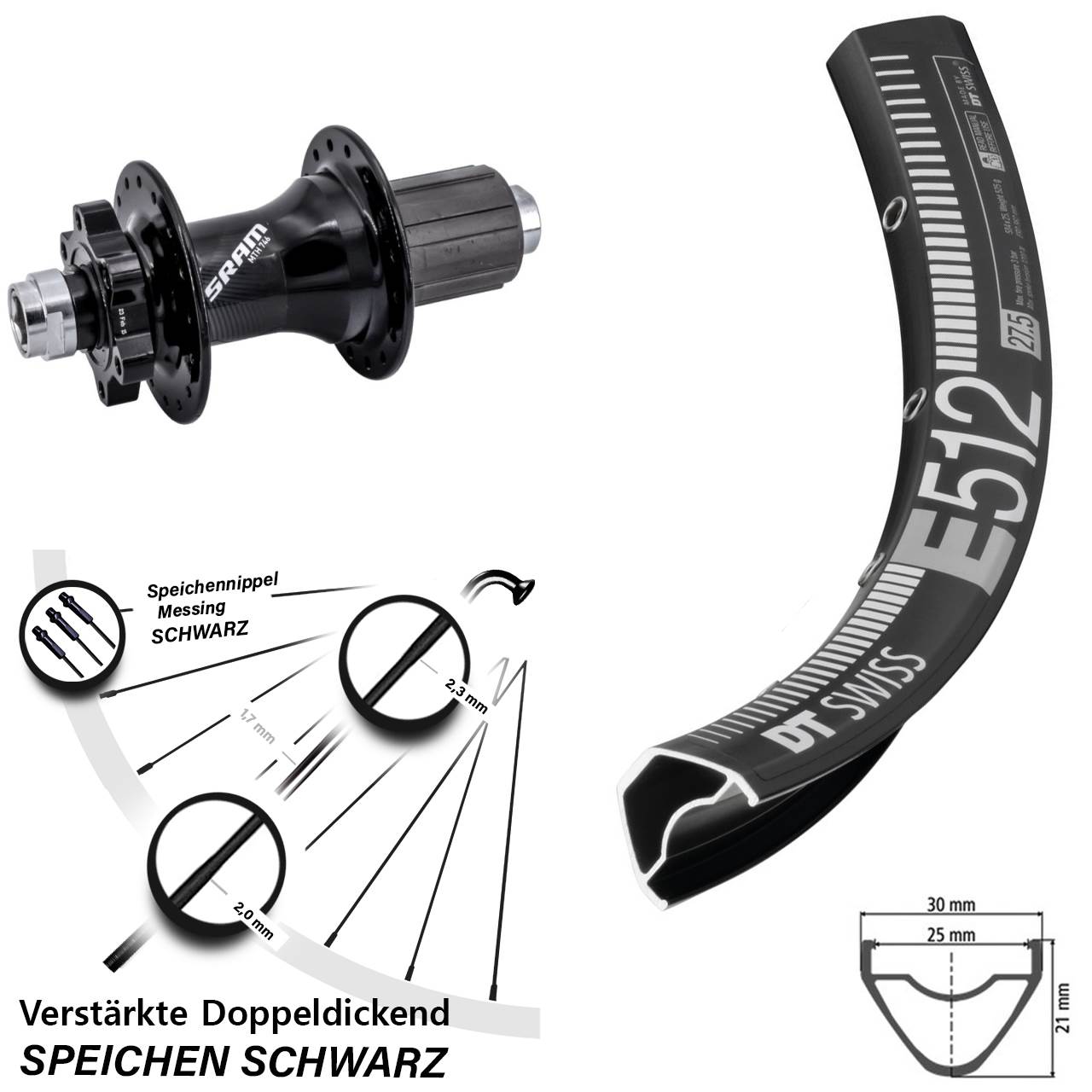 DT Swiss E512 Sram 746 27,5 Zoll Disc Hinterrad 12x148 8-11 fach HG