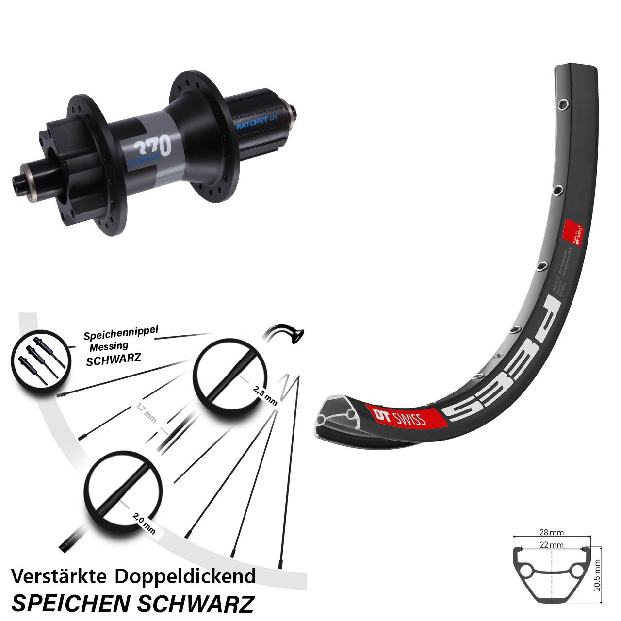 DT Swiss 533 D 370 Hybrid 29 Zoll 6-Loch Hinterrad QR Boost 8-11 fach