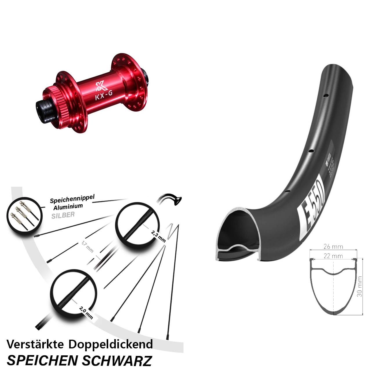 Disc Vorderrad 12x100 28 Zoll DT Swiss E 550 KX-G rot