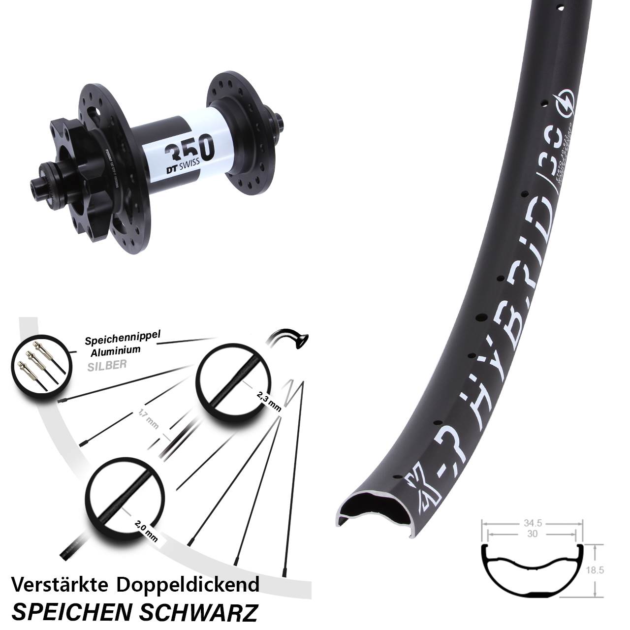 29 Zoll KX-R Hybrid 30 DT Swiss 350 Disc Laufrad für Schnellspanner