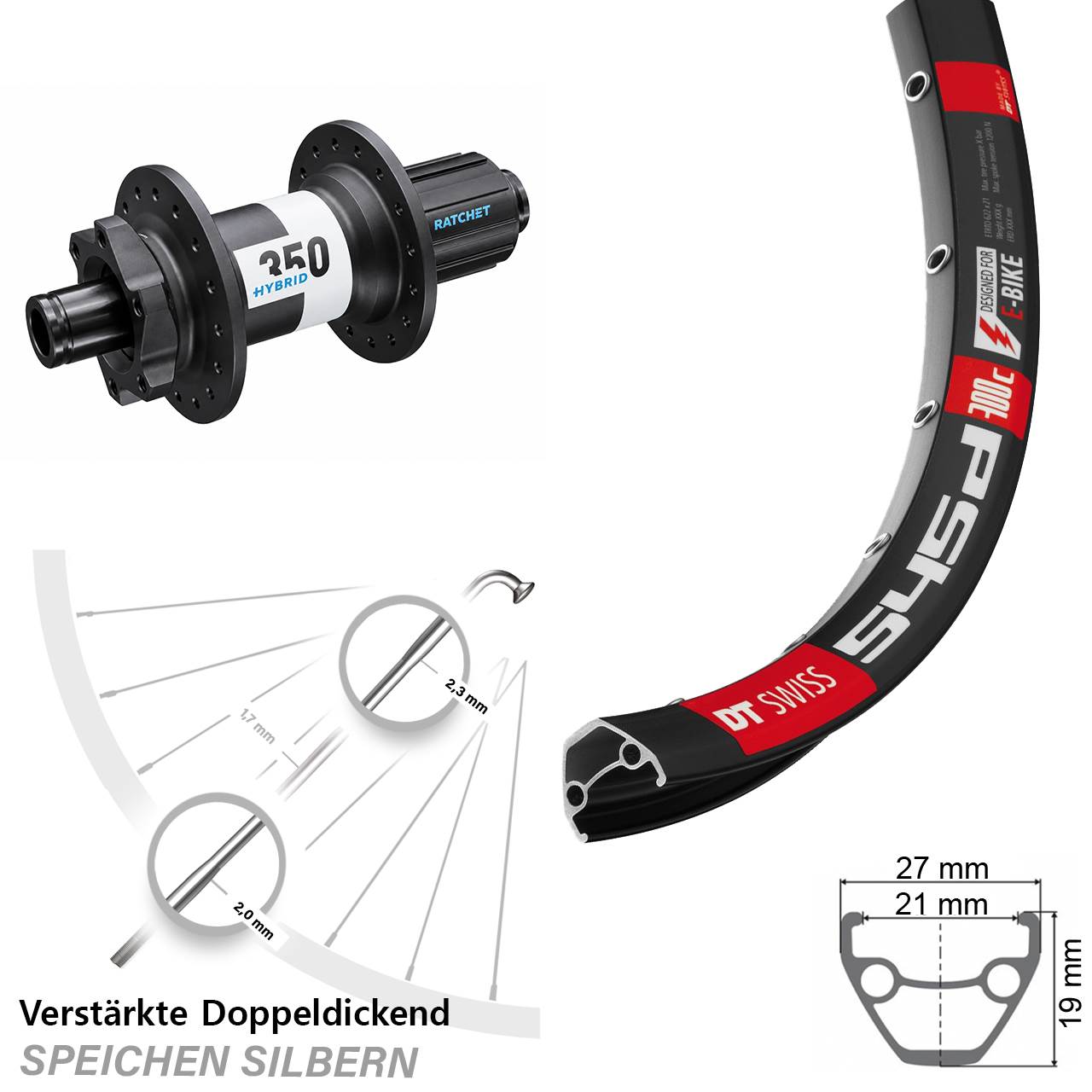 Boost Hinterrad 6-Loch 12x148 29 Zoll DT Swiss verstärkt 545d 350 Hybrid 8-11 fach