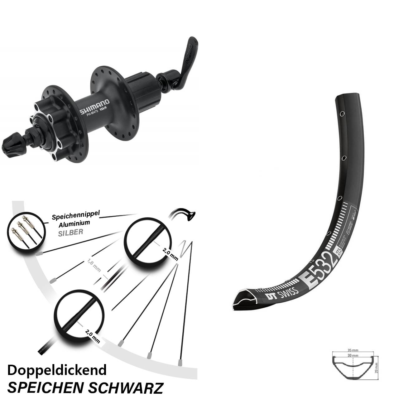 29 Zoll DT Swiss E532 Shimano Alivio 6-Loch Hinterrad für Schnellspanner 8-11 fach