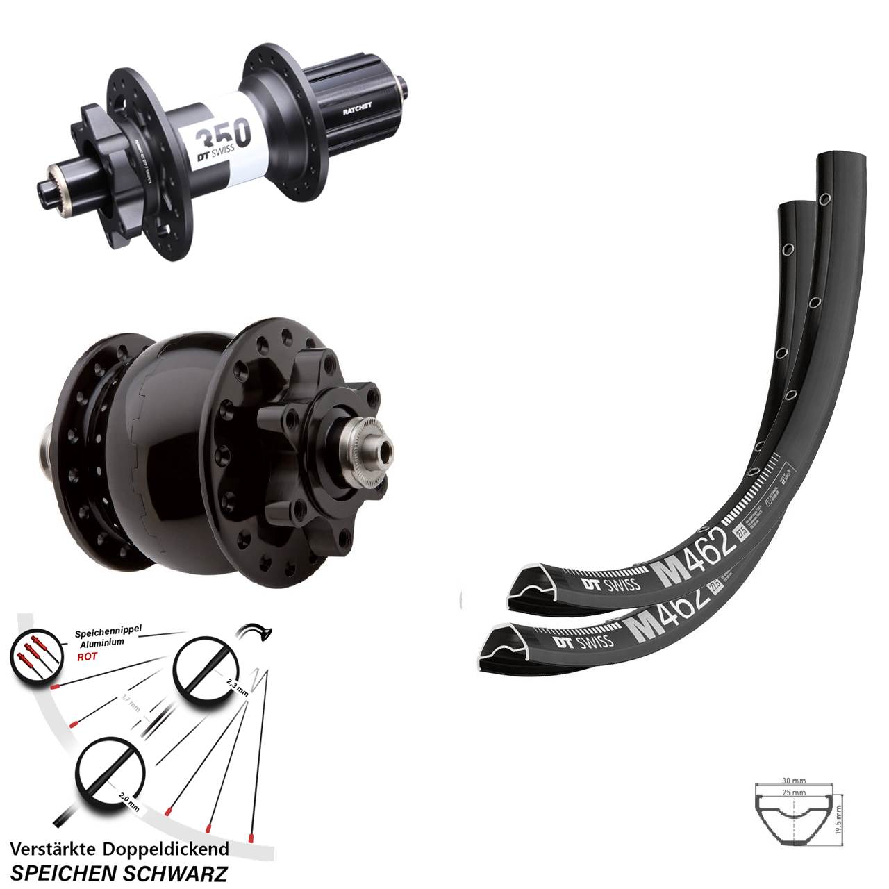 Laufradsatz QR 27,5 Zoll DT Swiss M 462-350 Ratchet 36 Disc SON 28 8-11 fach HG