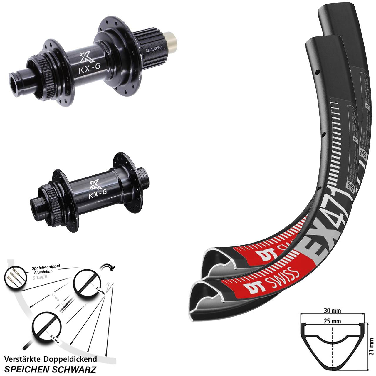 Laufradsatz 26 Zoll DT Swiss EX471 Disc Centerlock 15x100/12x142 KX-G Micro Spline