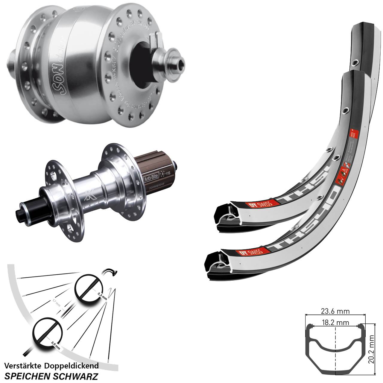 28 Zoll DT Swiss TK540 KX-T SONdelux Laufradsatz für Schnellspanner 8-12 fach HG