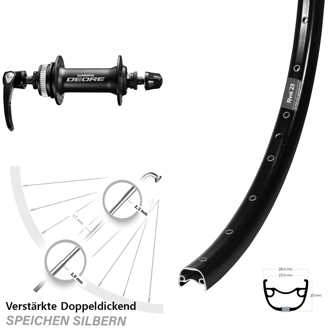 Centerlock Vorderrad für Schnellspanner 27,5 Zoll Ryde Rival 23 Shimano Deore HB-M6000